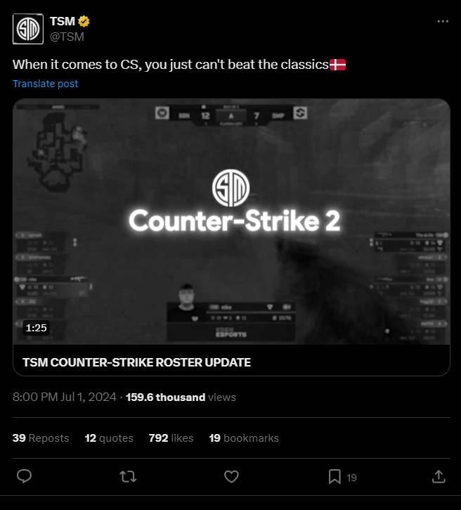 TSM의 CS2 복귀