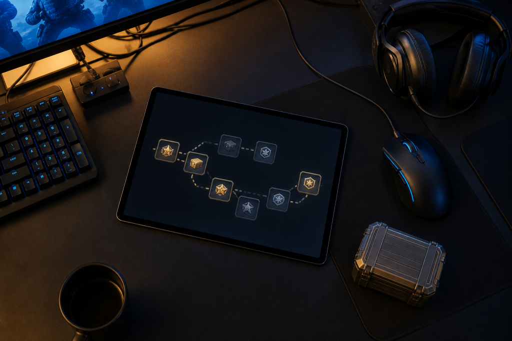 Virtual reward board on a Counter-Strike gaming desk