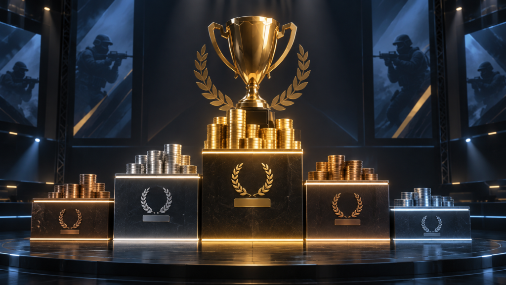 A championship trophy and five prize tiers represent the 60,000 dollar prize pool